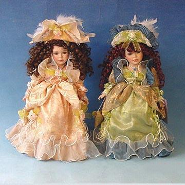Elegant Porcelain Dolls in Dress Sized 16 Inches  