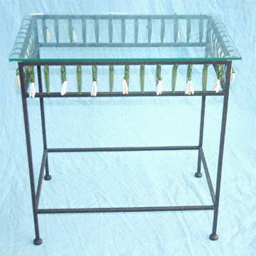 Solid Metal Table with Glass Top 