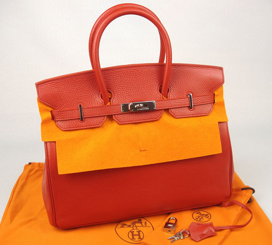 Hermes red Birkin Handbag 1041 35CM