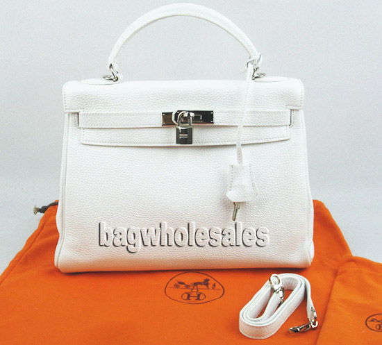 Hermes white Kelly leather handbag 1043 32cm