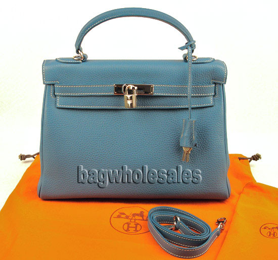 Hermes blue Kelly leather handbag 1043 28cm