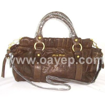 Miumiu Leather Tote Coffee Bag MM8661