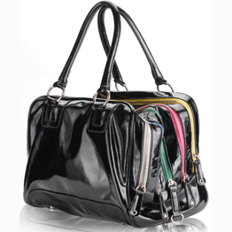 Three Sections Black Leather Tote