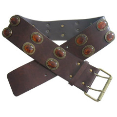 Wide Studded Leather Belt