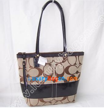 Coach SIGNATURE STRIPE PATENT TOTE