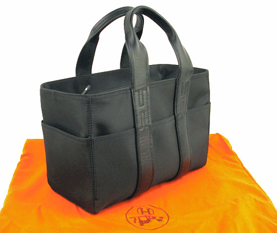 Hermes black canvas handbag 1208