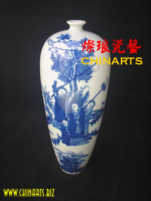 Porcelain Antique  Handpaint Blue Floral Vase