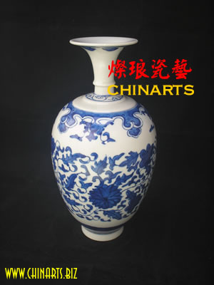 Porcelain Antique  Handpaint Blue Floral Vase