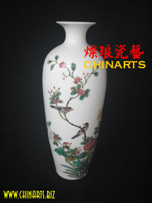 Porcelain  Handpaint Rose and Bird Vase