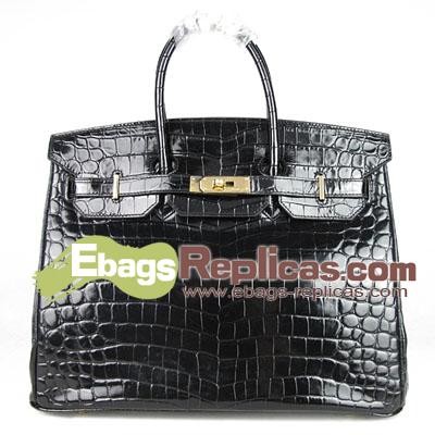 Hermes Birkin 35CM Crocodile Veins Handbag Black 1041