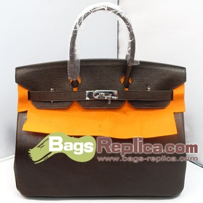 Hermes Birkin 35cm Lizard Veins Handbag Dark Coffee 1041