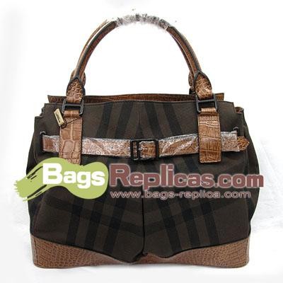 Burberry Canvas Check With Crocodile Trim Belted Large Tote Bag Coffee B6003071