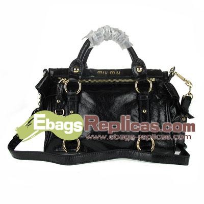 Replica Miu Miu Handbag and Coffer Bags Miu Miu Leather Bow-Trim Satchel Tote Bag Black 1215