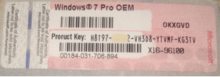 Windows 7 Pro COA Label Sticker License, Key Card