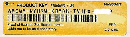 Windows 7 Ult Product Key Label Card