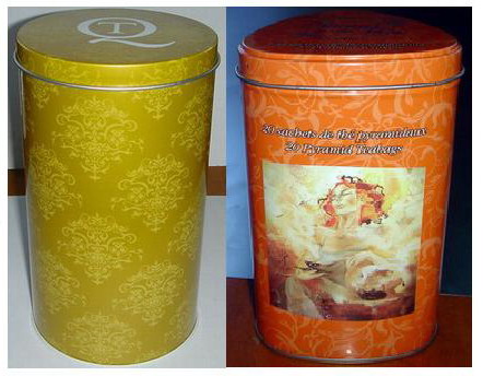 printed tea tin, tea canister, tin box, tin can