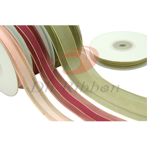 Nylon Organza Satin Center Four Metallic Stripes Ribbon