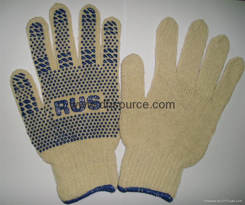 blue pvc dot with LOGO gloves