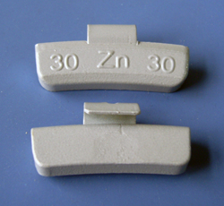 Zinc clip on wheel weights for alloy wheels