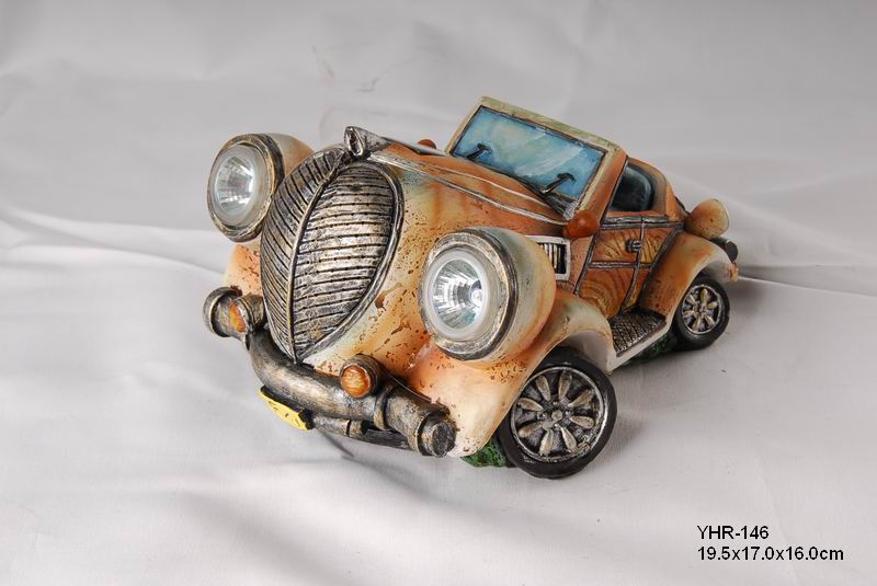 resin old car with solar spot light