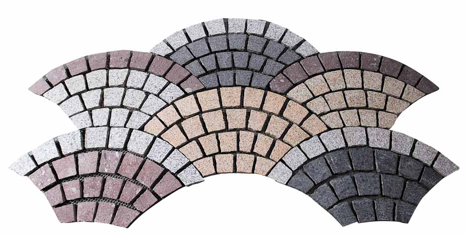 Fan-shaped paving stone on mesh