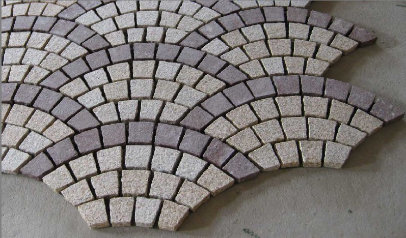 Fan-shaped paving stone on mesh