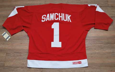 #1 sawchuk red Detroit Red Wings ice hockey jersey