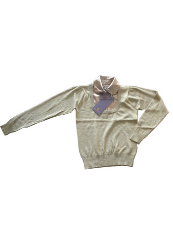 Cotton Sweater, with Satin Fabric Collar