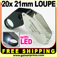 20X Jeweler Loupe Magnifier + LED light, 21mm lens