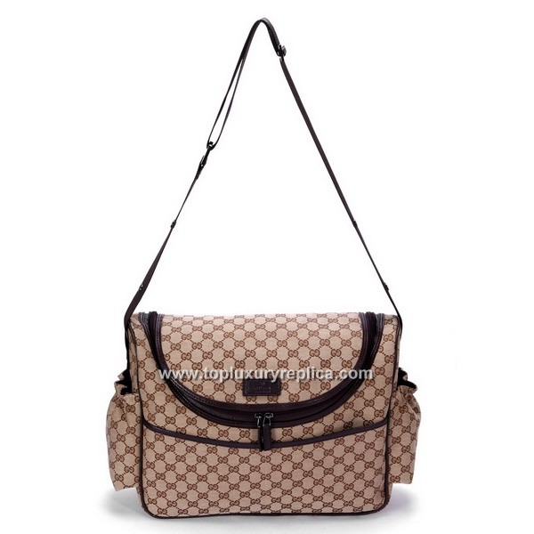 Gucci Diaper Bag in Classic Print - Brown Leather