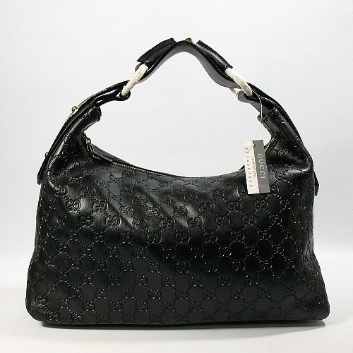 Gucci Signature Medium Horsebit Hobo Bag Black