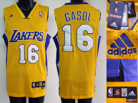 official Lakers #16 Gasol yellow nba jersey