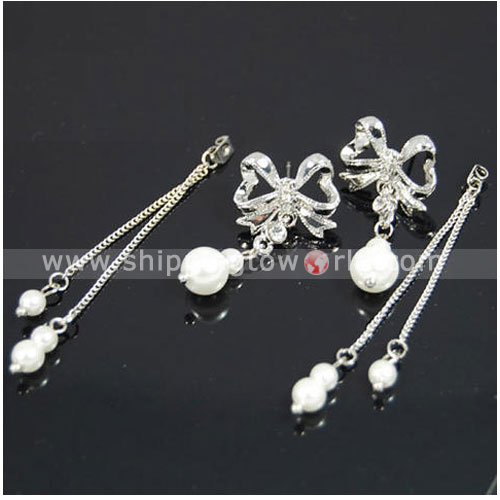 Crystal Earrings Pearl Butterfly Tassel Eardrop 