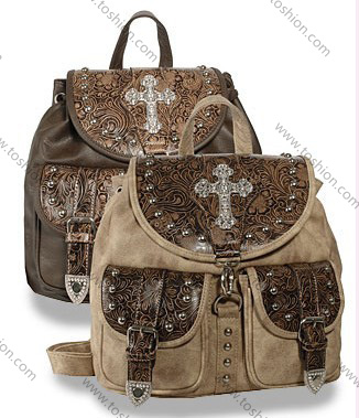 Rhinestone Cross Western Style Fashion PU Backpack