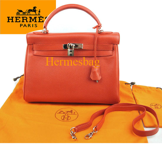 Hermes red togo leather kelly bag 1043