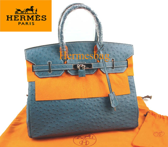 Hermes blue ostrich texture birkin handbag 