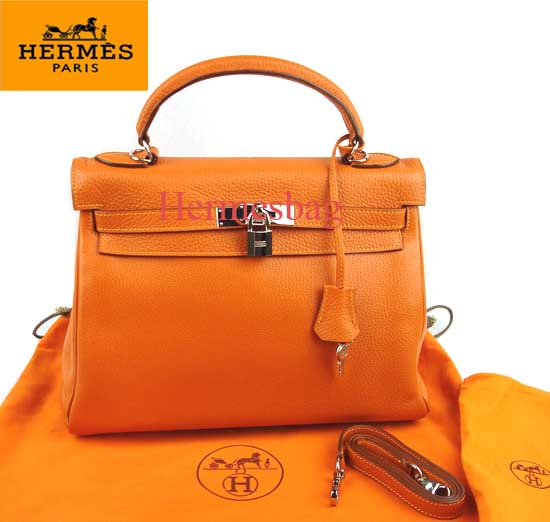 Hermes orange togo leather kelly bag 1043 32cm