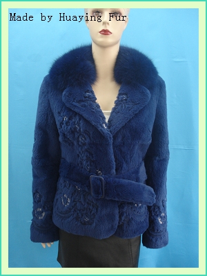 Fur garment- Rabbit fur coat with fox collar