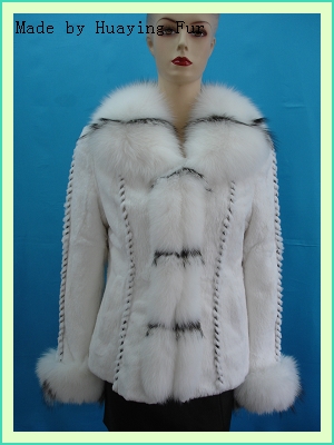 Fur garment- Rabbit fur coat with fox collar