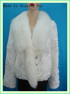 Fur garment- Rabbit fur coat with fox collar