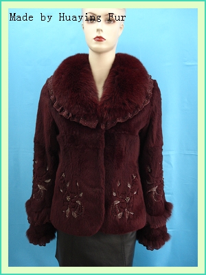 Fur garment- Rabbit fur coat with fox collar