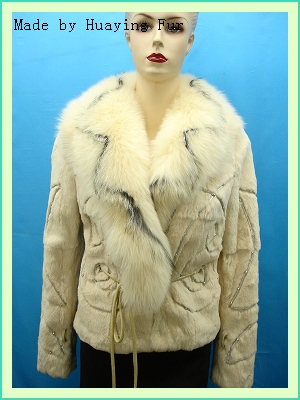 Fur garment- Rabbit fur coat with fox collar