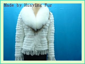 Fur garment- Rabbit fur coat with fox collar