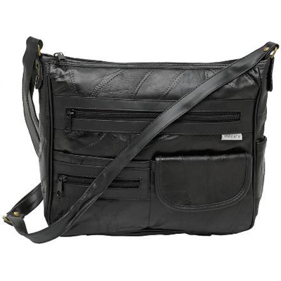 Patched leather shoulder bag