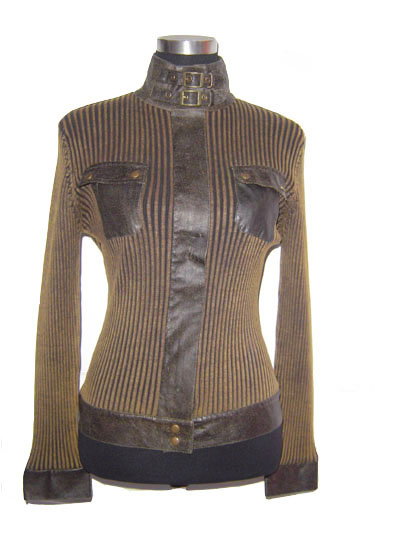 Ladies leather with knit jacket