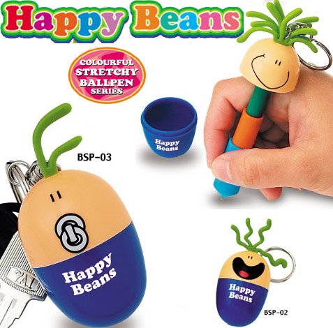 Happy Beans Stretchy Ball Pens With Metal Key Ring