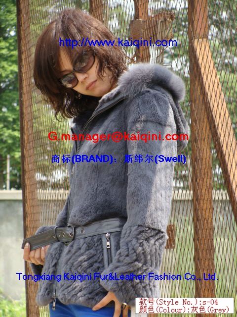 Custom lady rabbit fur coat+fox fur top s-04