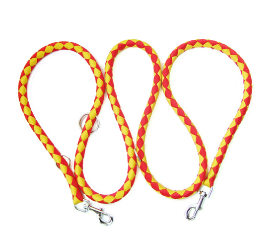 Braided nylon dog leash with double hooks, pet leash