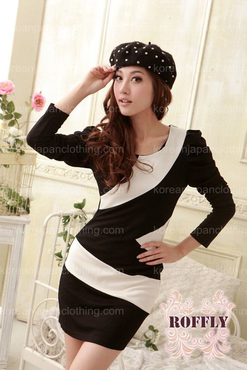 Elegant Multi-color Stitching Woman Slim Dress 