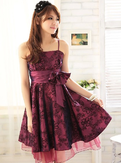 Korean Elegant Flocking Flower Harness Dress